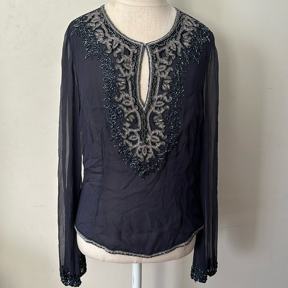 Emma Black Silk Beaded Floral Blouse - Picture 1 of 7